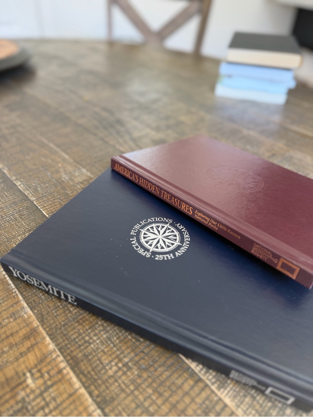 National Geographic Decorative Coffee Table Books in Navy and Burgundy